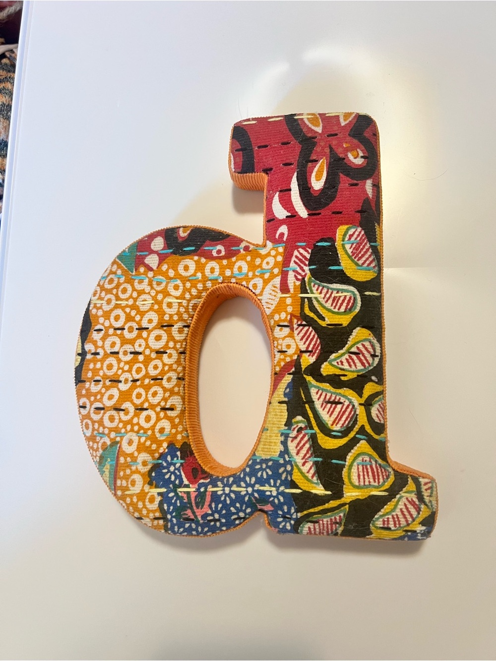 Decorative Fabric Letter 'd' in Multicolor Patchwork - Home Art